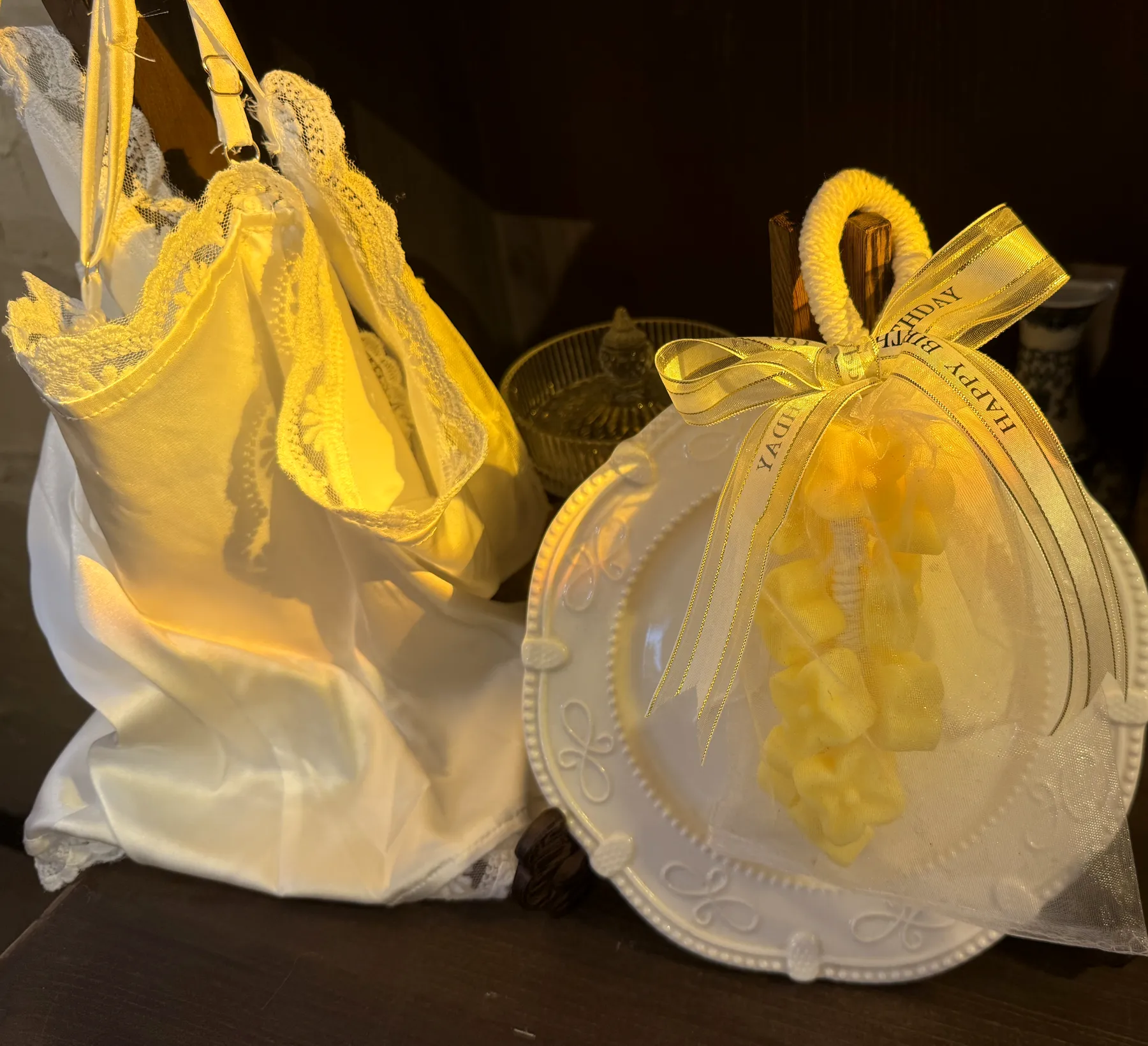 Grape soap gift bag on a decorative plate